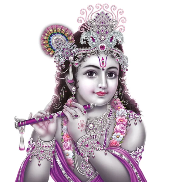 Indiska Gud Krishna Med Sin Flöjt Gör Magiska Låtar — Stockfoto