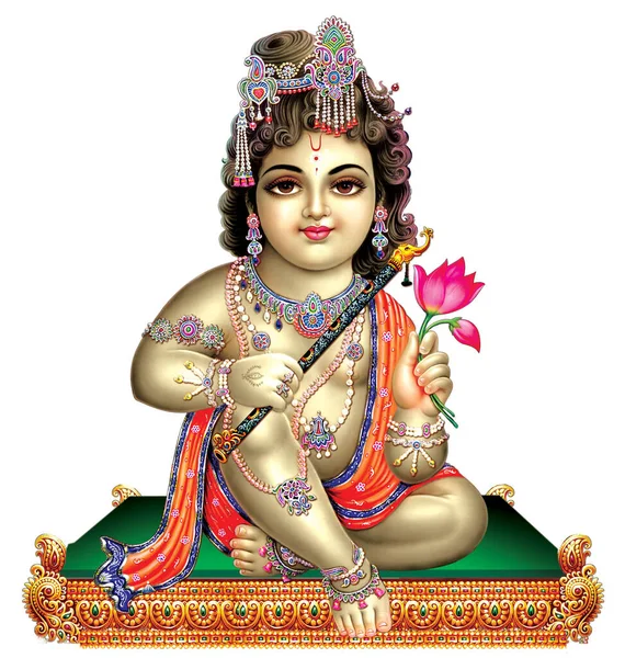 Indiase God Heer Krishna Met Zijn Fluit Het Maken Van — Stockfoto