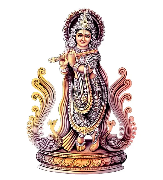 Der Indische Gott Lord Krishna Mit Seiner Flöte Macht Magische — Stockfoto