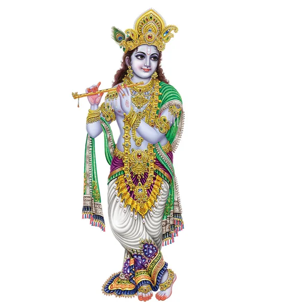 Dios Indio Señor Krishna Con Flauta Haciendo Melodías Mágicas — Foto de Stock