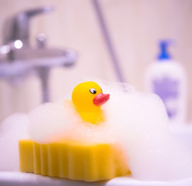 Banyo, banyo, banyo köpüğü, oyuncaklar, ördek