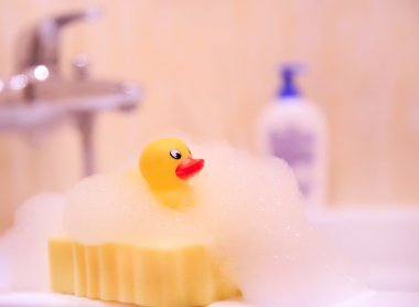 Banyo, banyo, banyo köpüğü, oyuncaklar, ördek