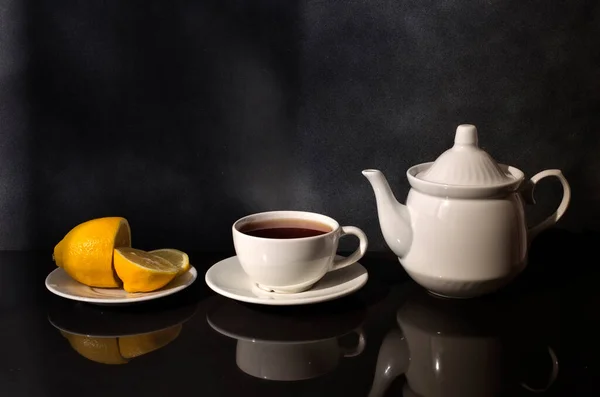 Лимонный Чай Бодрящий Напиток Начните День Крепкого Чая — стоковое фото