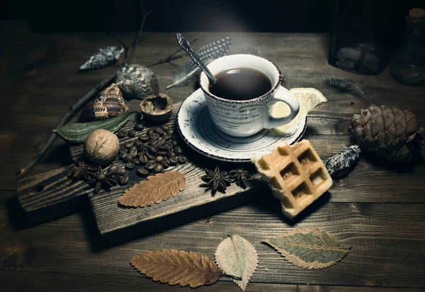 Filiżankę Kawy Silny Aromat Herbaty Rano Się Zaczyna — Zdjęcie stockowe