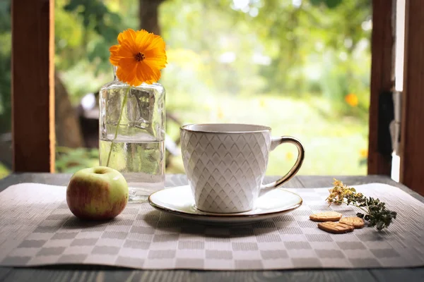 Nature Morte Avec Une Tasse Thé — Photo