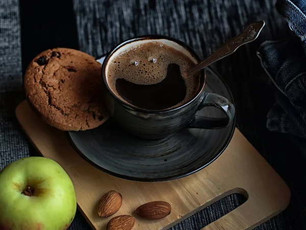 Cup Coffee Wooden Background Aroma Coffee — Stock Photo, Image