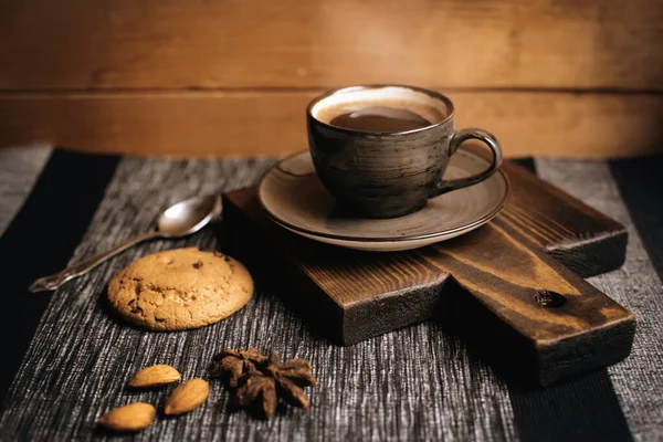 Cup Coffee Wooden Background Aroma Coffee — Stock Photo, Image