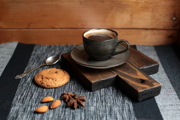 Cup Coffee Wooden Background Aroma Coffee — Stock Photo, Image