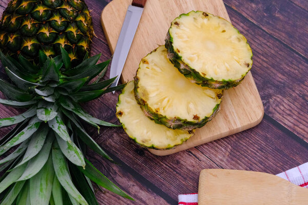 Fresh pineapples from the farm, come from the market, placed in the kitchen.