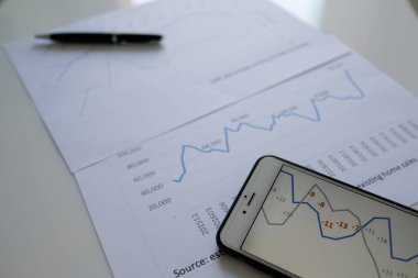 İş adamları finansal işlerini yapmak için grafikler ve hesaplama araçları kullanıyorlar.