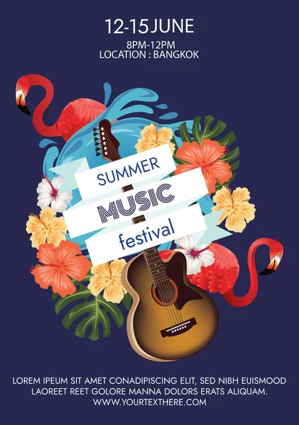 Tropikalny Plakat Festiwalu Muzyki Letniej Imprezę Plaży — Wektor stockowy