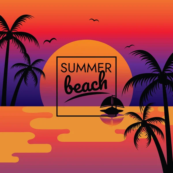 Paradise Beach Party Background Sunset — Stock Vector