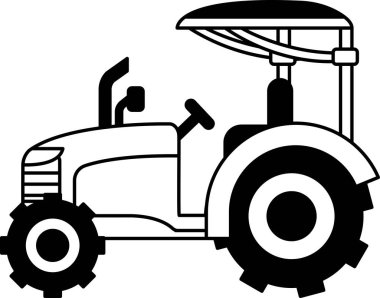Bir traktörün siyah beyaz çizimi