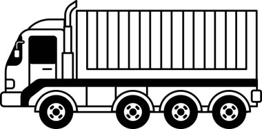 black and white isolate illustration of A semi truck with trailer