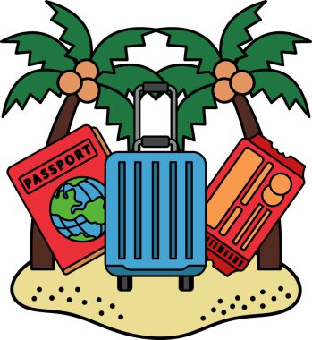 a suitcase, passport, and tickets for a beach trip