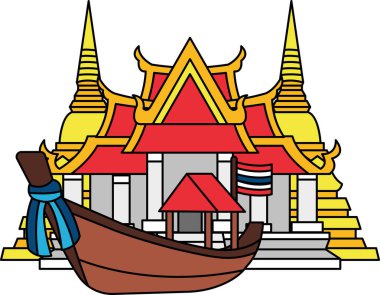 Long tail boat in front of the temple