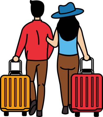 A couple holding suitcases and walking together