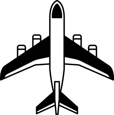 black and white illustration of a cartoon airplane