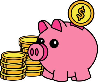 A piggy bank with a dollar coins 