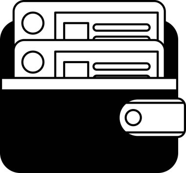 black and white illustration of A wallet with two credit cards inside