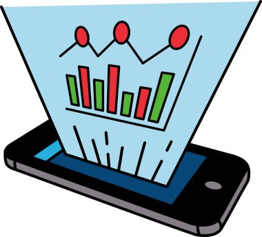 A phone screen shows a graph