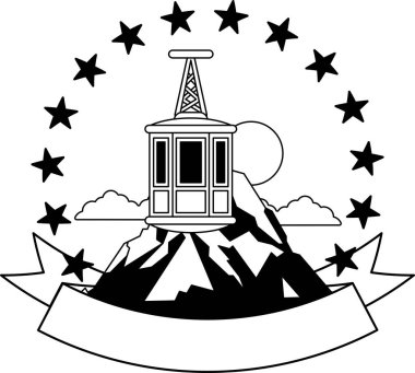 Tepesinde kayak asansörü olan bir dağın siyah beyaz logosu