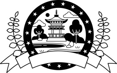 Japon pavyonunun siyah ve beyaz logosu