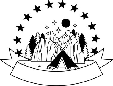 Çadırlı bir dağın siyah beyaz logosu