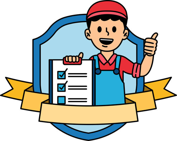 logotype of delivery man holding a clipboard and giving a thumbs up
