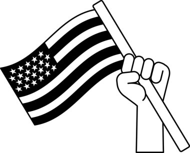 Amerikan bayrağını tutan bir elin siyah beyaz çizimi