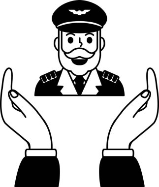 Bir pilotu tutan iki elin siyah beyaz çizimi