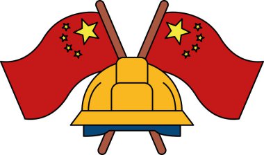 Çin bayrağının önündeki kasket.