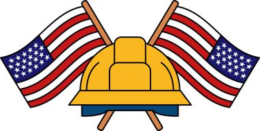 Sert şapka iki Amerikan bayrağının önünde.