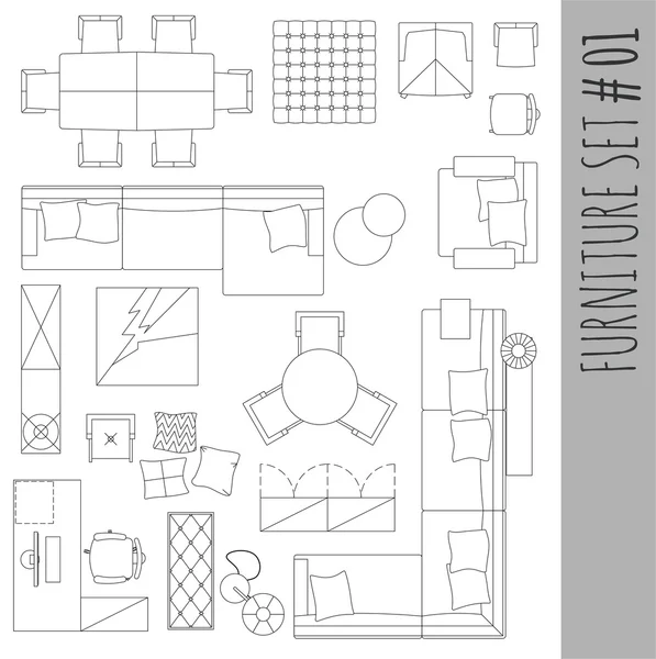 Standard-Möbelsymbole in der Architektur. — Stockvektor