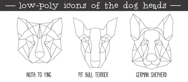Vista frontal do conjunto de ícones triangulares da cabeça do cão — Vetor de Stock