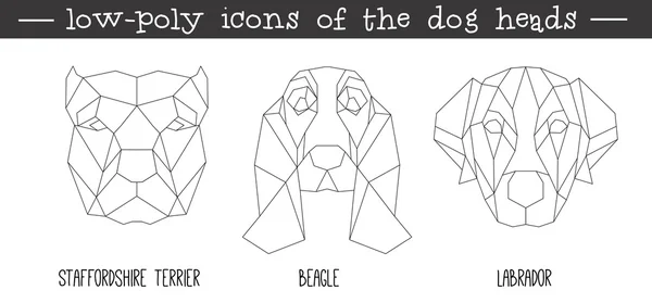 Vista frontal do conjunto de ícones triangulares da cabeça do cão — Vetor de Stock