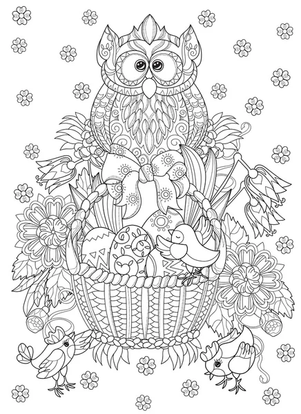 Paskalya yumurtaları sepet içinde çizilmiş doodle taslak el