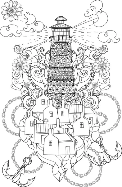 Рука намальована каракулі контур маяка бохо — стоковий вектор