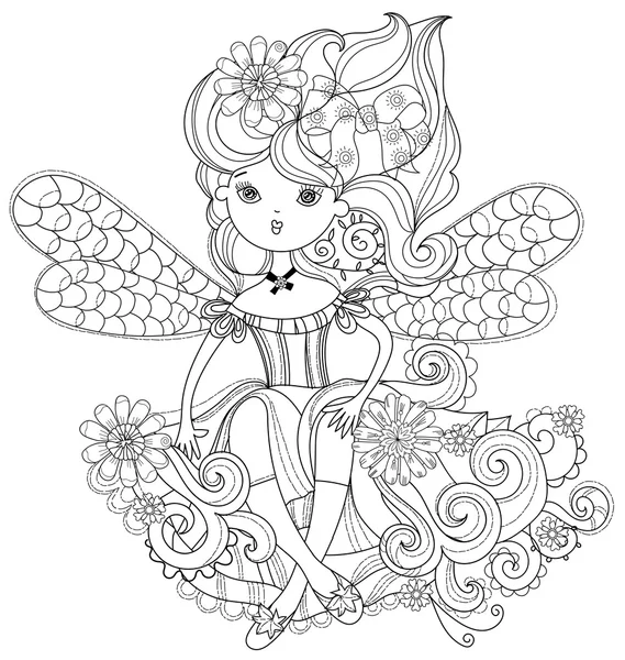 Векторная симпатичная сказочная девочка в цветочках — стоковый вектор