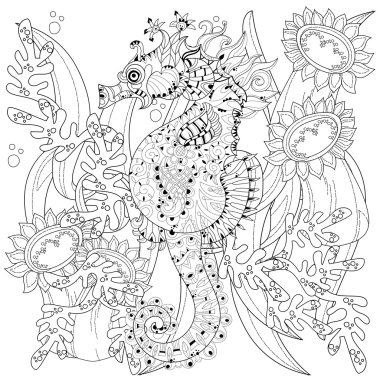 Elle çizilmiş doodle anahat denizatı