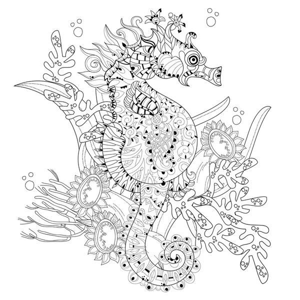 Hand getrokken doodle overzicht seahorse — Stockvector