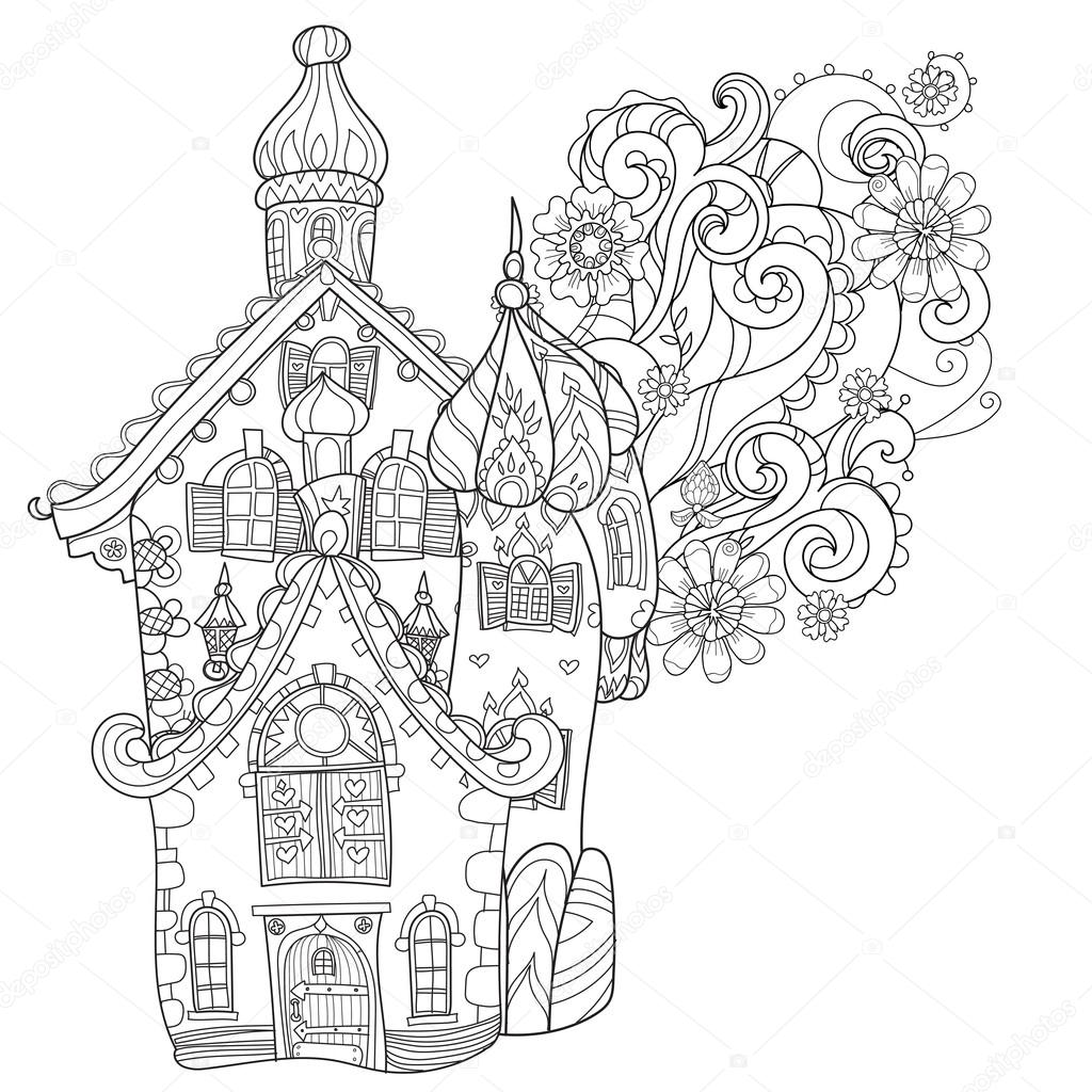 Vector cute fairy tale town doodle