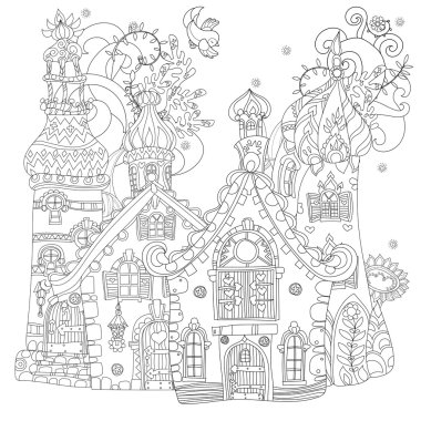 Vektör şirin peri masalı kasaba doodle