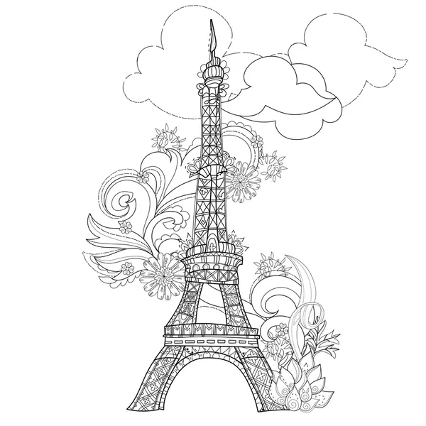 Zentangle stiliserade Eiffel tower vektor doodle. — Stock vektor