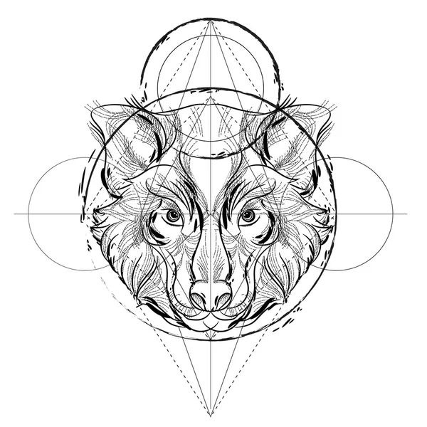 Wolf head low-poly sketch. — Stock Vector