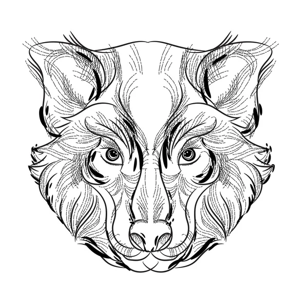 Djur wolf head skiss, gratis line design — Stock vektor