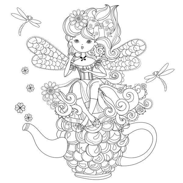 Векторная симпатичная сказочная девочка в цветочках — стоковый вектор