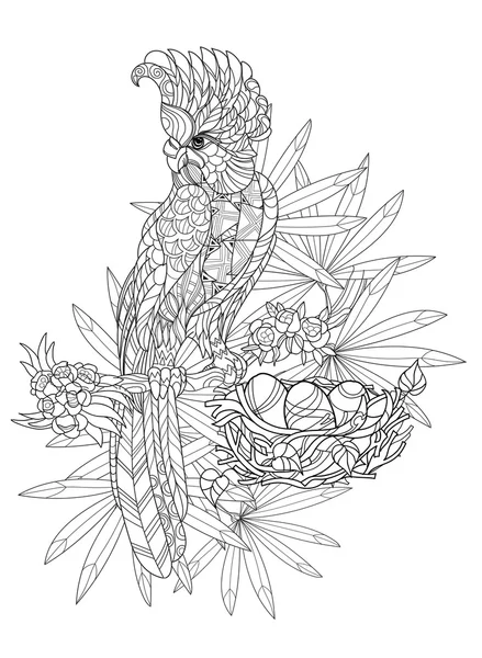 Zentangle stilize papağan. Elle çizilmiş vektör