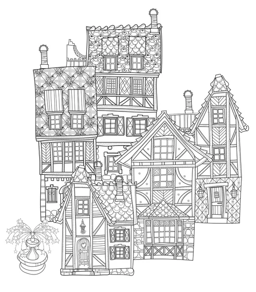 Vector cute fairy tale town doodle — Stock Vector