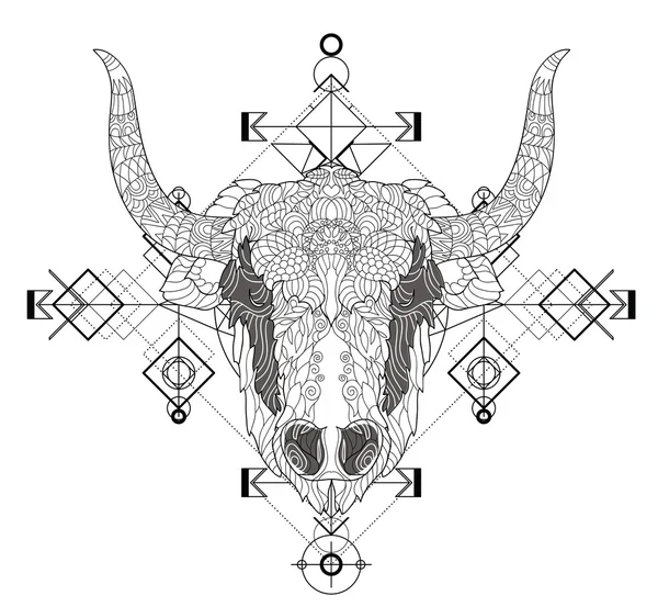 Vista frontal de yak cabeza garabato — Vector de stock